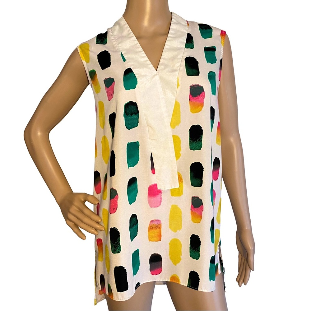 GIBSON LATIMER  | COLORFUL PAINT STROKE ARTSY TOP  SZ S